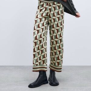 Zara Knit Jacquard Geometric Culottes Multicolored